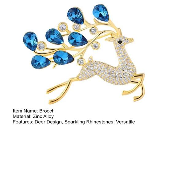 Women Brooch Small Deer Design Stable Pin with Rhinestone Inlay Dazzling Sweater Suit Coat Dress Badge Outfit Accessory