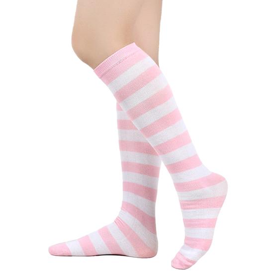 Women Striped Knee-high Socks Colorful Stretchy Knee-length Socks Ribbed Leg Warmers for Costume Party Street Daily Wear