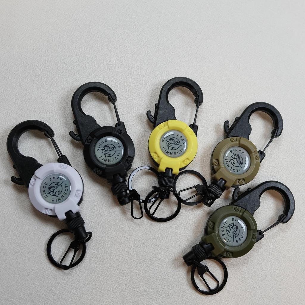 FINNECT Carabiner Reel with Snap Reel Up to Loss Khaki Dark Set Pin-On Blade, Carabiner, Keychain, Extendable, 65cm, Camping, Outdoors, Fishing,