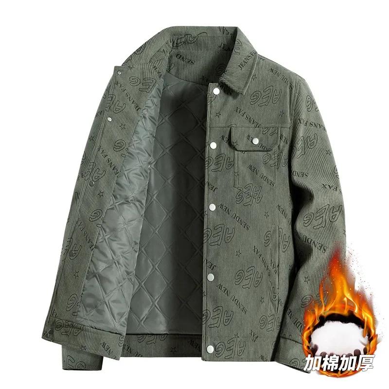 

Men s Corduroy Jacket Korean Version Trendy Casual Lapel Collar Thick Cotton Business Coat Men Outerwear Men Clothing 4XL армия зеленый