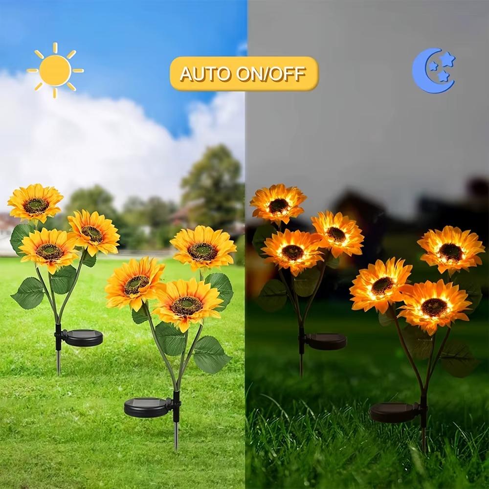 Solar Sunflower Garden Lights 1/3 Heads Waterproof Outdoor Decorative Lawn Lamp for Yard Pathway Wedding Christmas