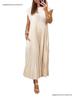 2026 Women's Autumn European & American Fashion: Elegant Sleeveless Round Neck Pleated Long Dress