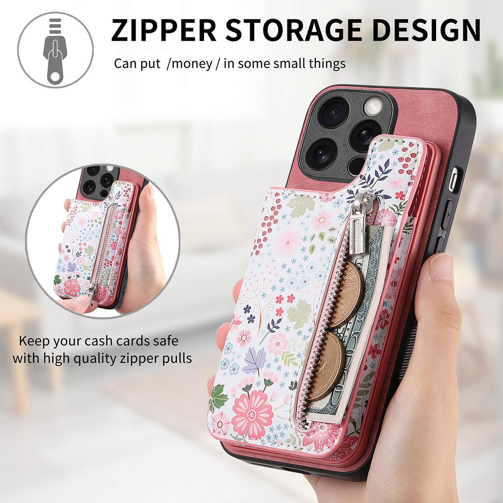 Painted Left and Right Zippered Wallet Case for iPhone 15 14 Plus 13 12 11 Pro Max XSMax for Samsung S23 S22 S21 S20 Ultra Plus S21 FE A14 A54 A13 A53