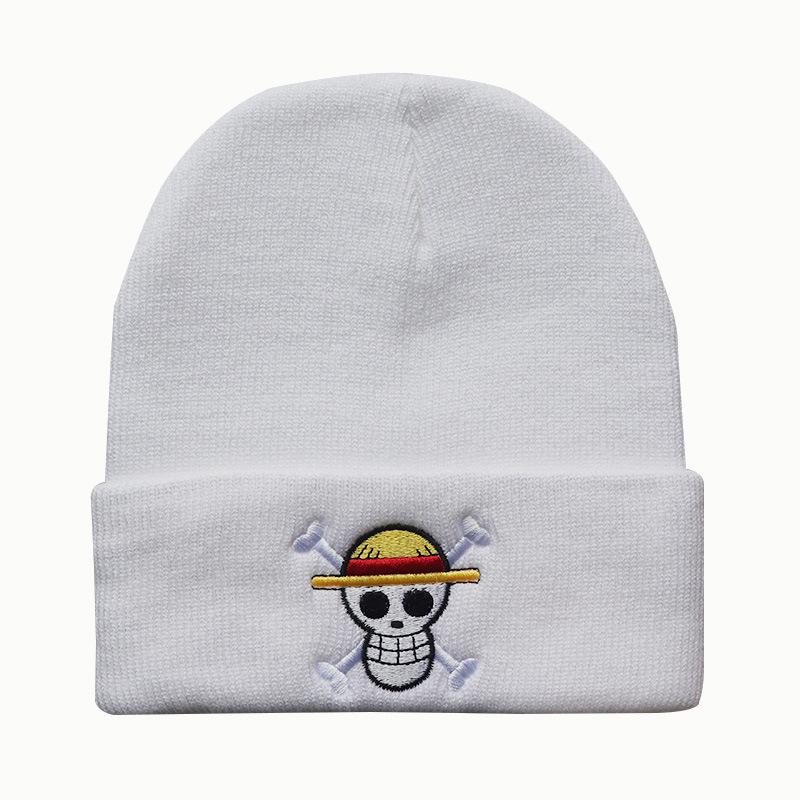 One Piece New Cartoon Embroidered Knit Hat Pullover Warm Beanie for Men and Women, Autumn and Winter Cold Weather Hat for Students