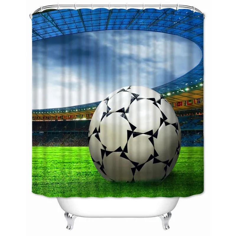 Soccer Shower Curtain Football Sports Theme Waterproof Bathroom Polyester Fabric Bathtub Curtain with Hooks for Home Decoration