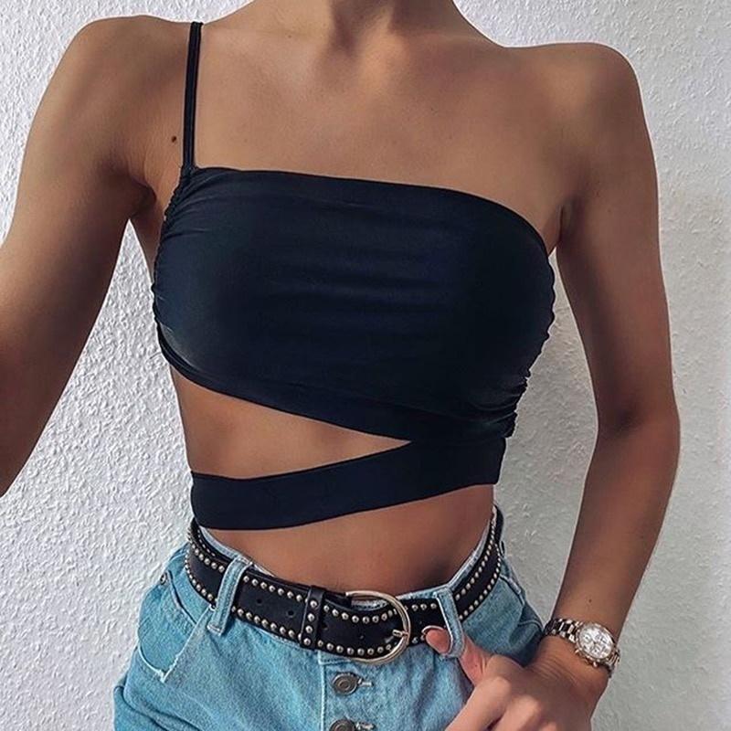 Hollow Out Sexy Crop Top Women One Shoulder Summer Casual Sexy Tops