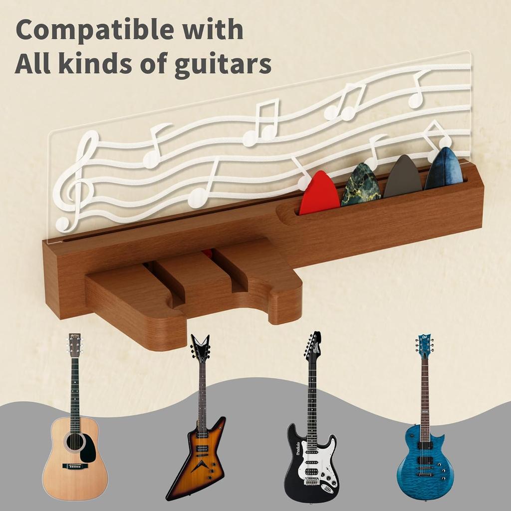 Guitar Wall Mount Stand with LED Lights - Solid Wood & Acrylic USB-Powered Guitar Accessories - Gift for Men, Guitar Players, Music Lovers