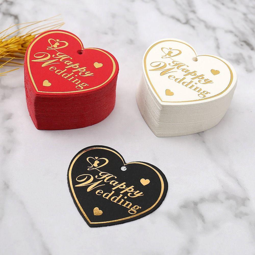 

100pcs Hanging Decoration Happy Wedding Tags White Red Paper Gift Labels Cake Decoration Tag