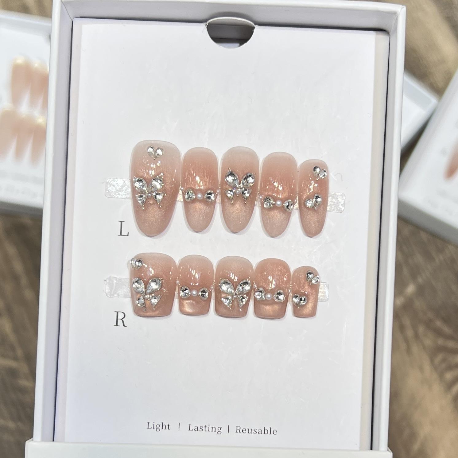 

Чистая ручная броня для ношения с высококлассным чувством кошачьего глаза, нейл-арт, супер-вспышка, циркон, бабочка, бриллиантовая накладка для ногтей, съемная Large L