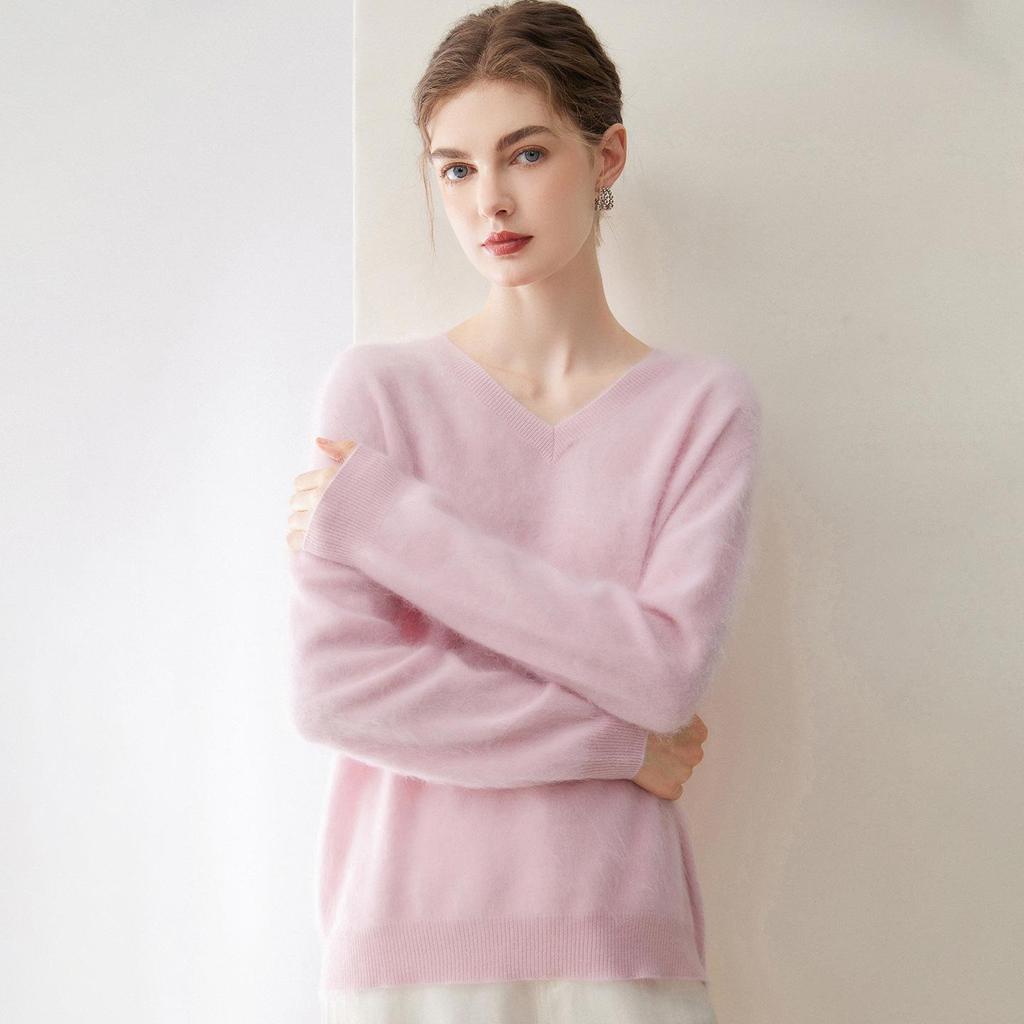 Kang Sai Ni Women's 100% Cashmere Long Brushed Sweater, Old Money Style Knitwear