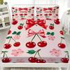 White Pink Flat Sheet 3D Printed Cartoon Fruit Floral 3pcs Fitted Sheets Sets Gifts For Students Girls Dormitory Room Decoration