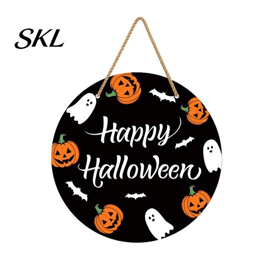 Outdoor Halloween Decoration Hanging Door Sign, Wooden Front Hanger Wreath, Cute Seasonal Sign Ghost Welcome for Porch Wall Indoor Home Durable