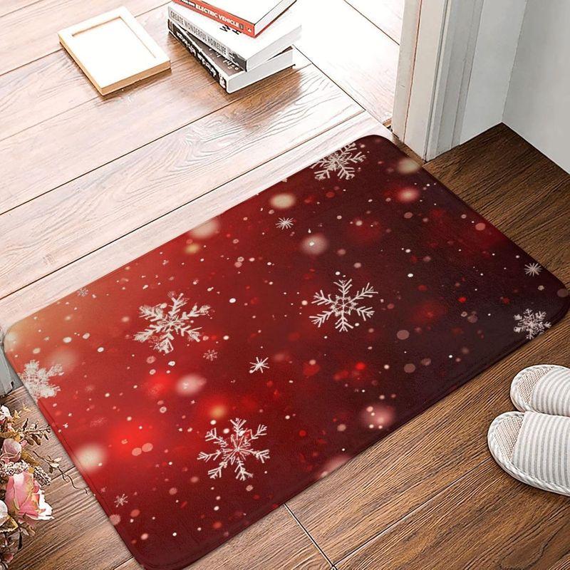 Christmas Entry Mat Burgundy Golden Light Snowflake Bokeh Print Durable Rug For Front Door Hallway Bedroom Home Decor