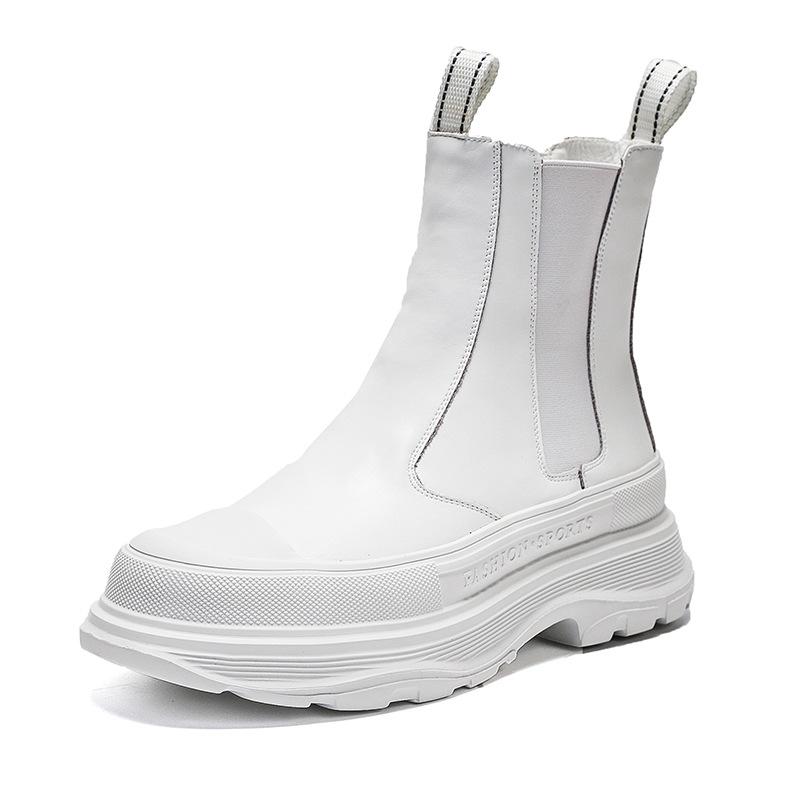 Autumn and winter men's trendy boots genuine leather thick-soled beef two-layer leather boots casual breathable men's Chelsea boots