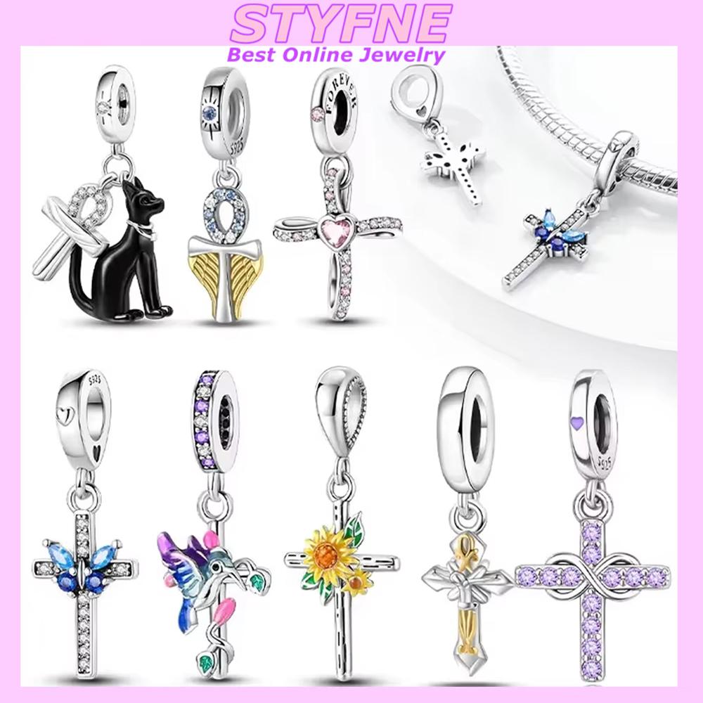 Pendants Woman Blue Copper Sunflower Purple Blue Cross Beads Charms Fit Original Pendant Bracelet Women Jewelry