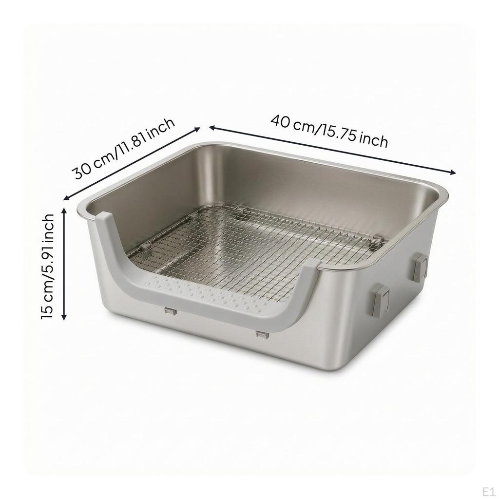 Small Pet Toilet with Grate Low Entry Waste Pan High Sided Stainless Steel for