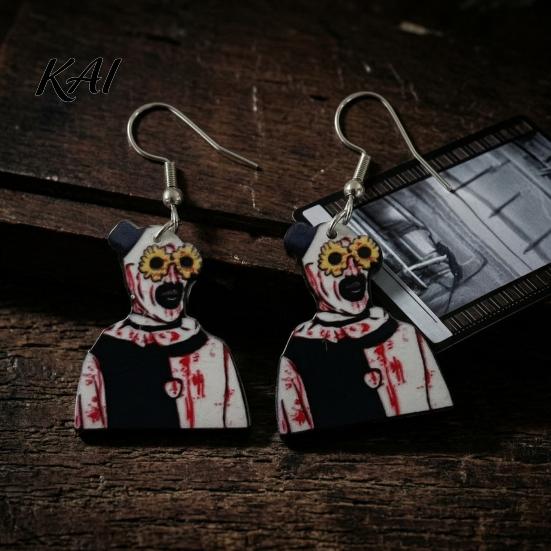 Vintage Style Horror Earrings 1 Pair Halloween Theme Dangle Drop for Women, Scary Blood Gothic Acrylic Clown Earrings, Creative Punk Jewelry Costume,