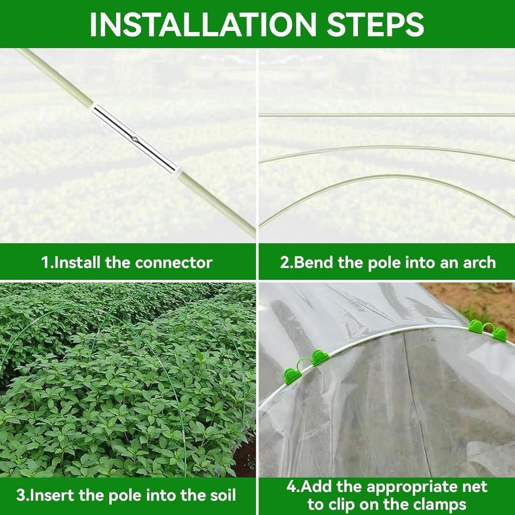 Gartenbogen-Kit mit Handschuhen & 30 Stück Heringen - Verstellbare Pflanzenstütze für Hochbeete, Gewächshaustunnel, Frostschutz - Fiberglasstangen