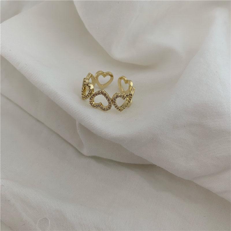 ANENJERY Micro Zircon Heart Rings Female Shiny Simple Light Luxury Korea Jewelry