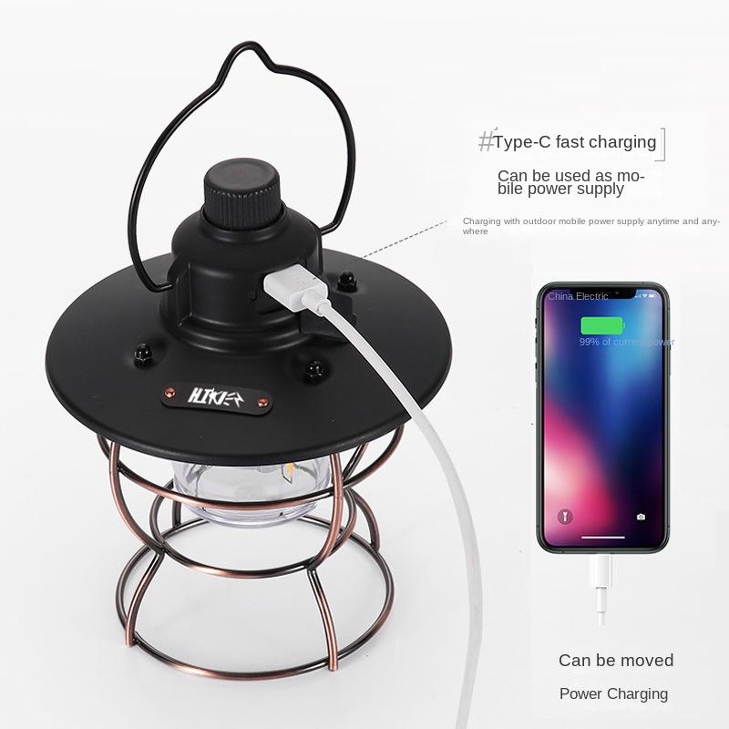 Outdoor Retro Camping Lantern Usb Charging Portable Camp Lighting Barn Lantern Multifunctional Lighting Camping Lamp