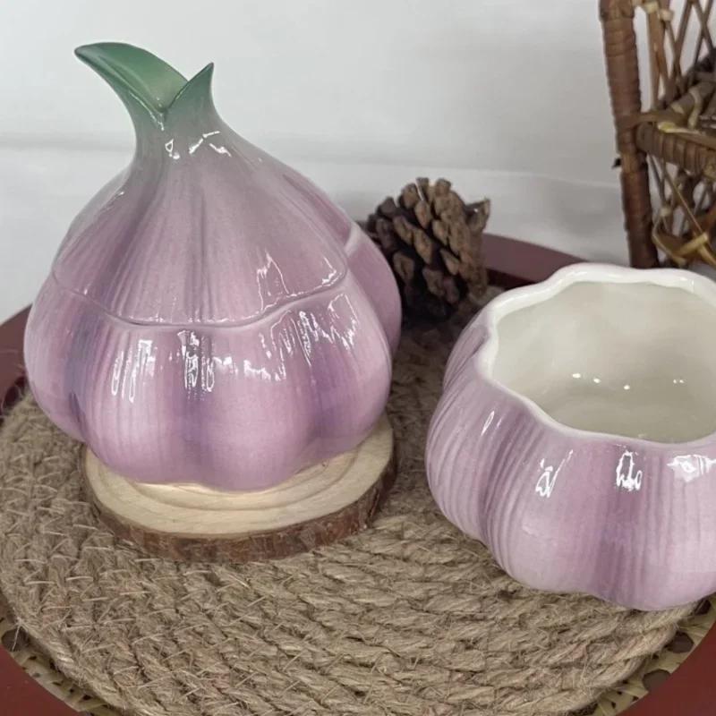 Purple Garlic Ceramic Storage Jar Kitchen Storage Container Candy Nut Jar Storage Box Home Decoration