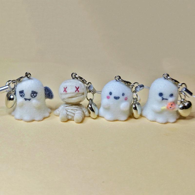 Halloween Flocked Mummy Ghost Phone Chain Charm Ins Style Phone Case Bag Camera Pendant