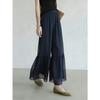 Women Elastic Waist Chiffon Ruffle Hem Wide Leg Cropped Pants Layered Flowy Sheer Capri Trousers Lightweight Summer Daily Office Casual Pants