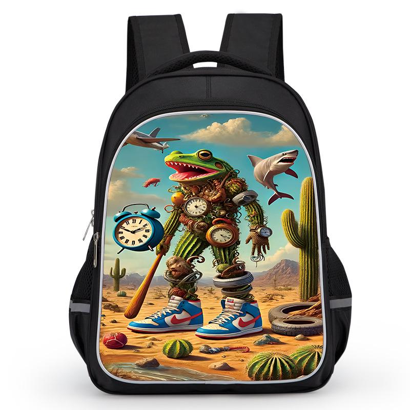 Cross-border Classic Mountains & Seas Stick Figure Kids' Backpack for Grades 1-6 - Load-Reducing Double Shoulder Bag for Boys