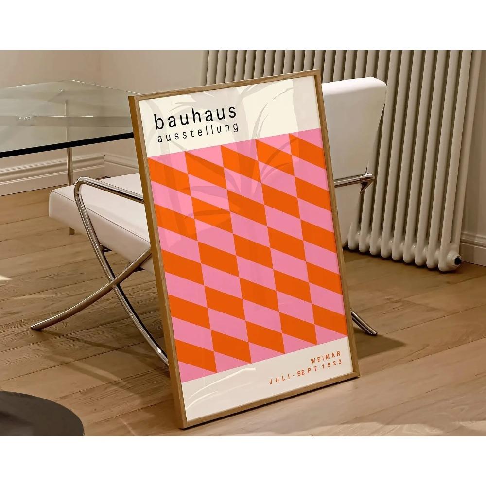 Mid Century Bauhaus Poster Geometric Wall Art Canvas Prints Living Room Bedroom Bright Colourful Artwork for Home Decor