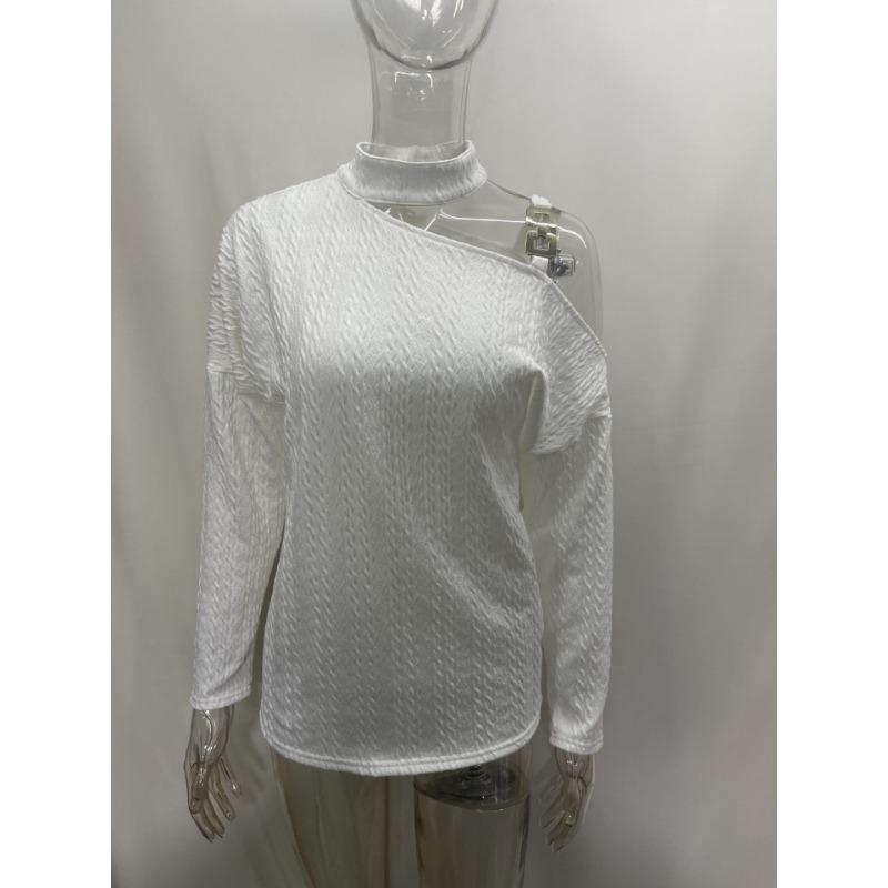 Autumn Winter Fashion Sexy Slanted Shoulder Chain Pullover Tops  Off Shoulder Long Sleeved Casual Simple Streetwear Blouse Knit Solid Turtleneck Shirt