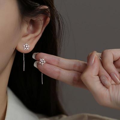 Exquisite Rhinestone Snowflake Tassel Earrings for Women - Elegant Christmas Design
