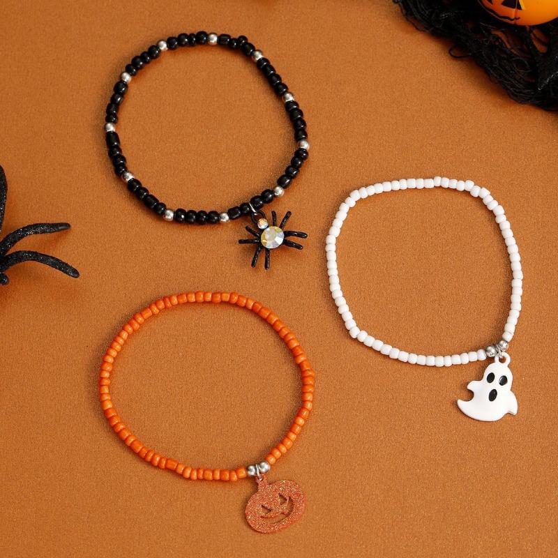 Halloween bracelet combination, dark funny spider ghost pumpkin beaded bracelet combination.