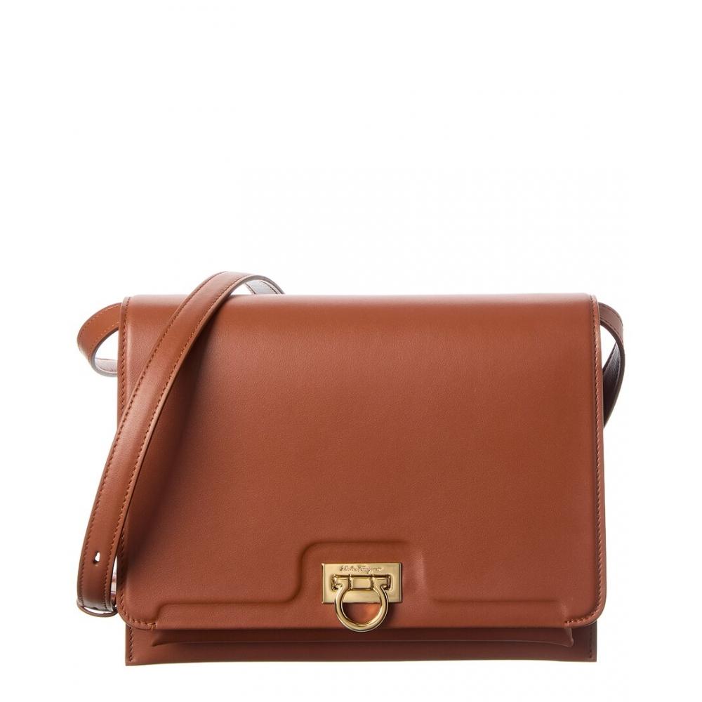 Salvatore Ferragamo Trifolio Leather Shoulder Bag Brown