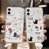 Cute Kawaii Cat Dog Sticker Phone Case for iPhone 17 16 15 14 13 12 11 Pro Max Plus Korean Style Shockproof Clear Soft TPU Cover