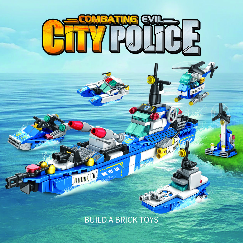 Non-Toxic 520Pcs Maritime Patrol Vessel Building Blocks Toys Model Patrol Boat Assemble Puzzle Bricks Toy Sets For Kid Ornament Gifts
