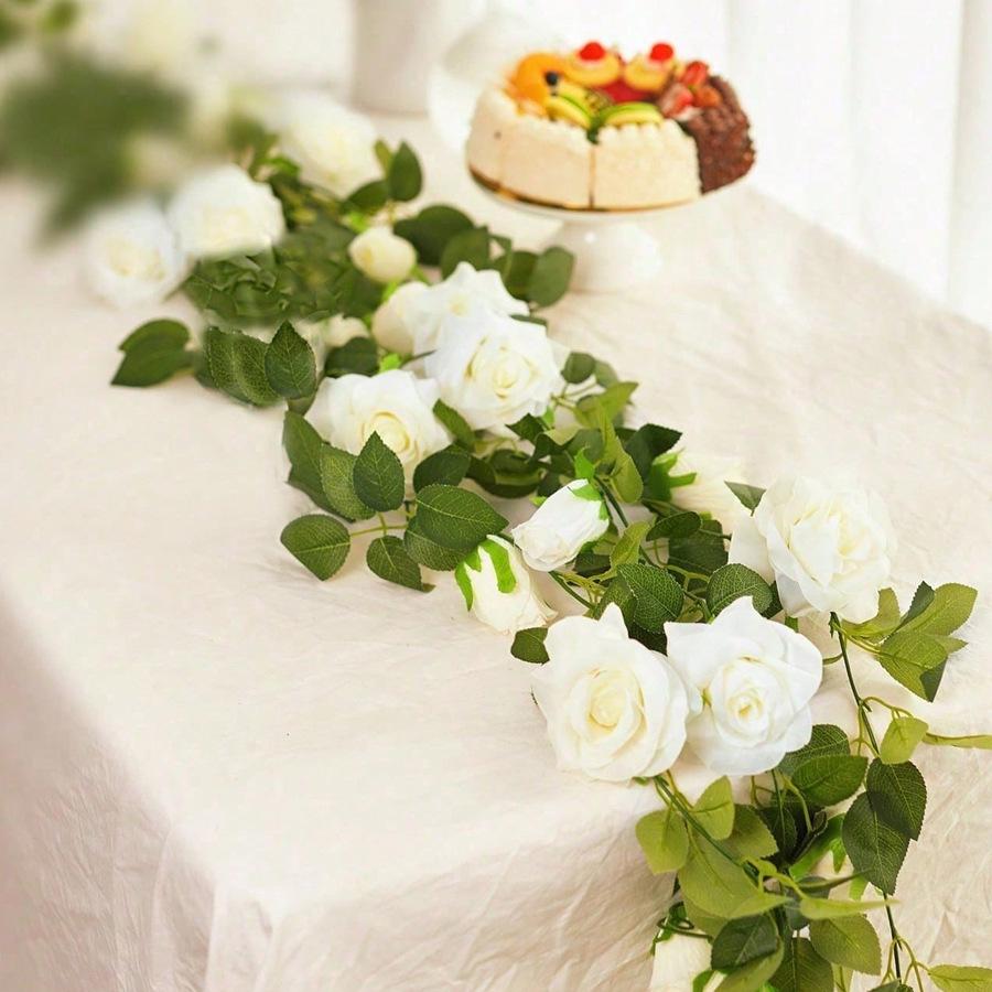 Artificial Simulation Vine White Rose Wreath Wedding Arch Flower Direct Sales Green Rose Vine Home Decoration