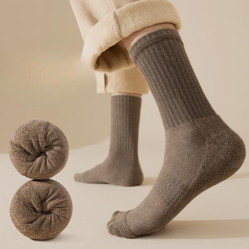 

Men s Winter Pure Cotton Plus Velvet and Thick Warm Wool Ring In The Tube Cotton Socks 1 pair коричневий/червоний