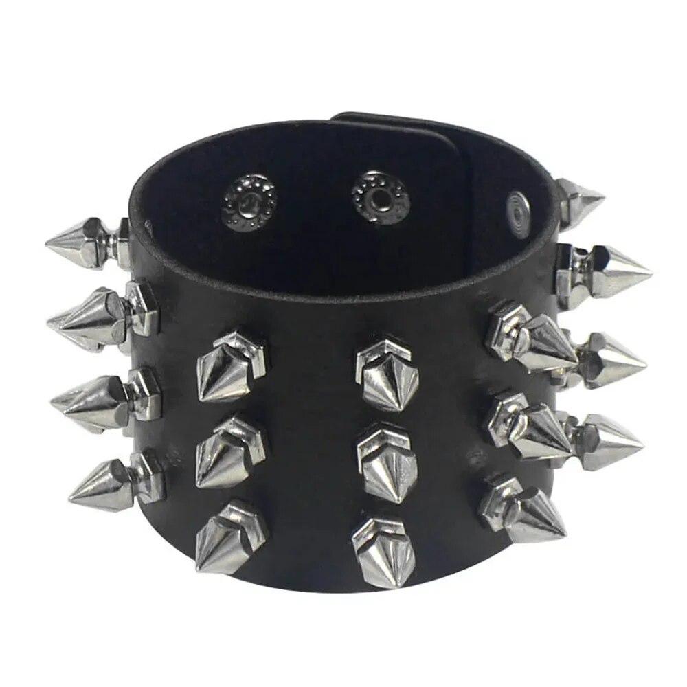 2025 Pu Leather Studded Bracelet Choker Punk Spike Rivets Cuff Black Wristband Adjustable Cuff Bangle