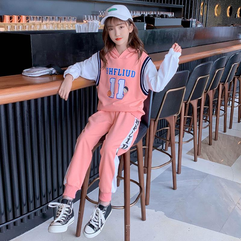 

Girls Basketball Sportswear Suit - Spring/Autumn Western-Style Two-Piece for Children 120 cm чорний