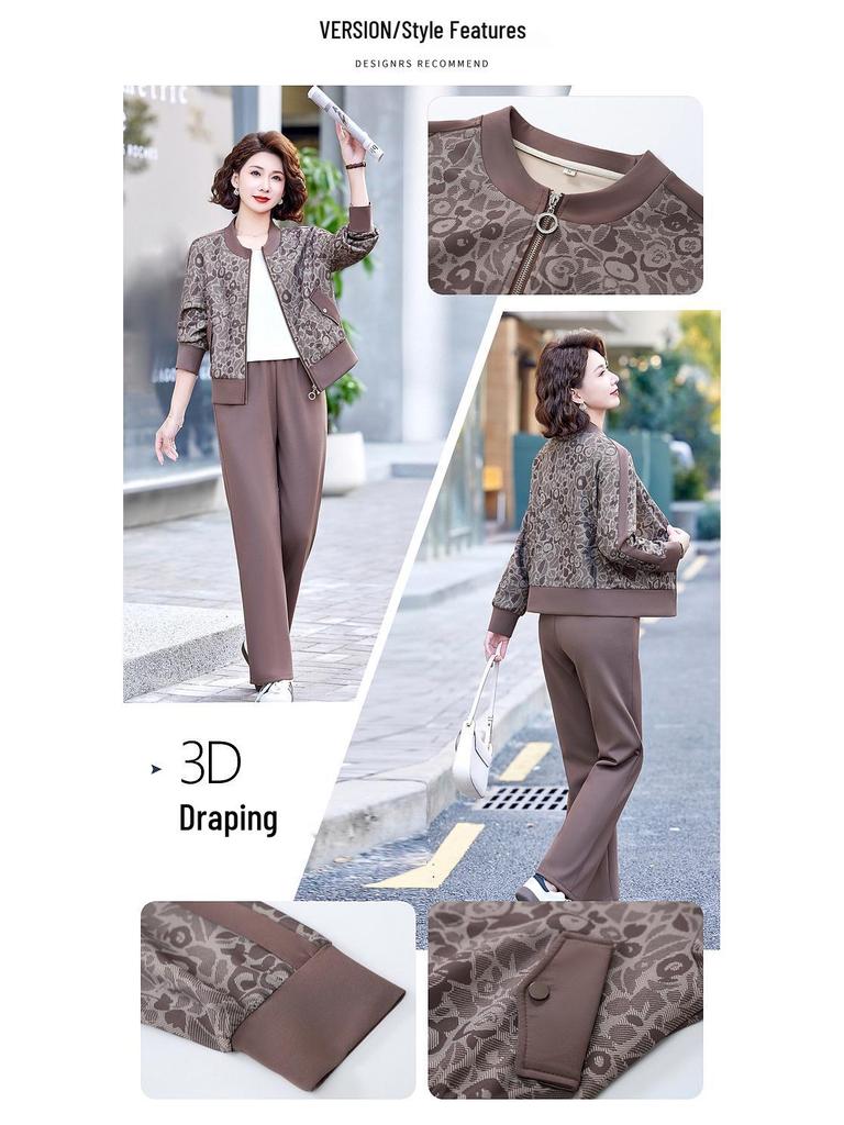 Mom’s Casual Plus-Size Two-Piece Sportswear: Spring & Autumn Fashion for Middle-Aged & Elderly