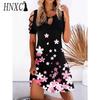 HNXC Vestido corto femenino de verano con estampado floral, manga corta, cuello redondo, elegante y vintage, 13 colores