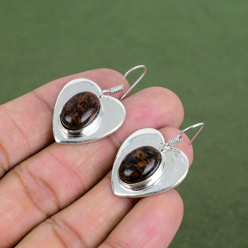 Boucle d'oreille Obsidienne Acajou Boucle d'oreille Argent Sterling 925 Boucle d'oreille Faite à la Main Boucles d'oreilles Pierres Précieuses Bijoux Argent Cadeaux Pour Femme Boucle d'oreille Dernier Design