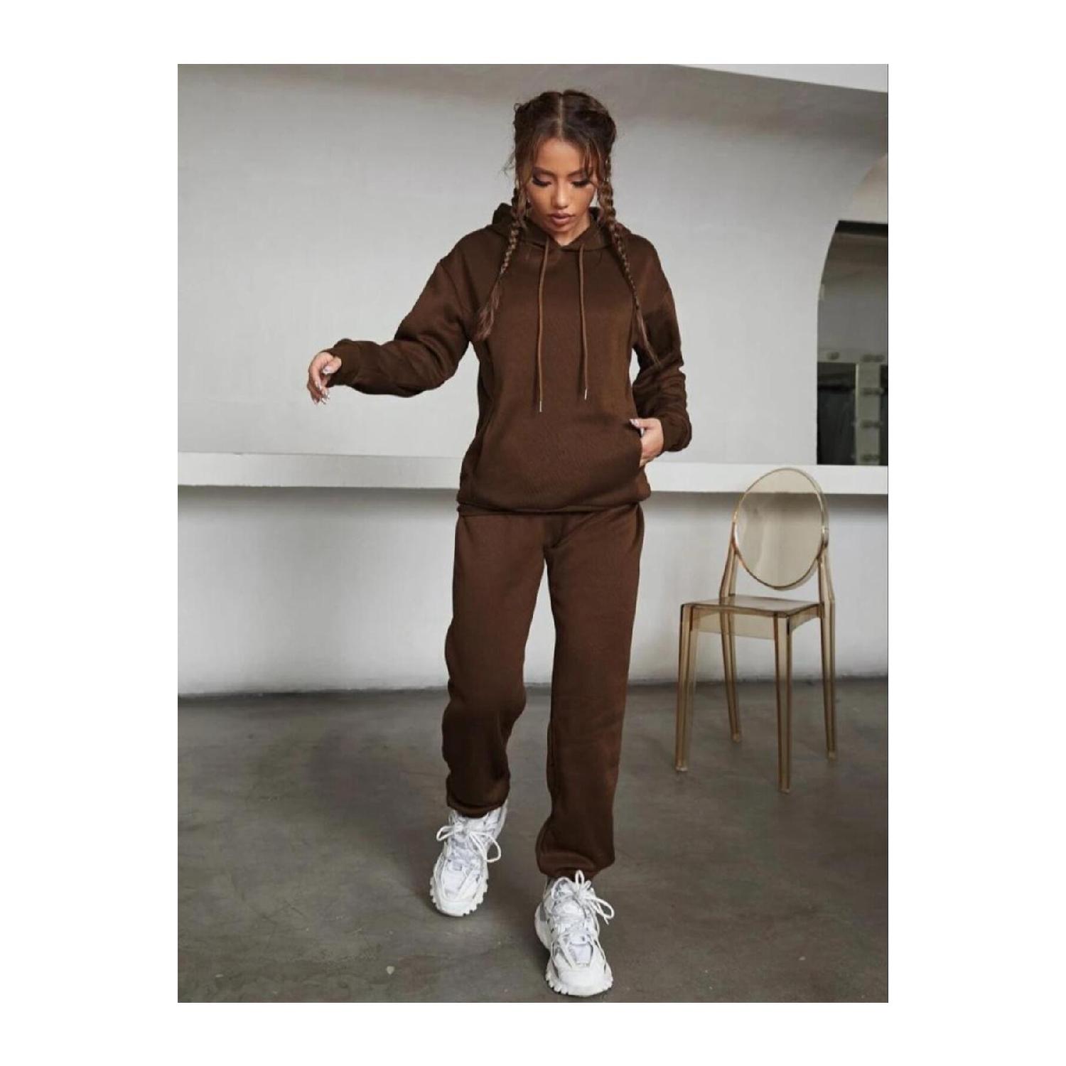 

Женский однотонный флисовый спортивный костюм большого размера с тремя нитями S синий