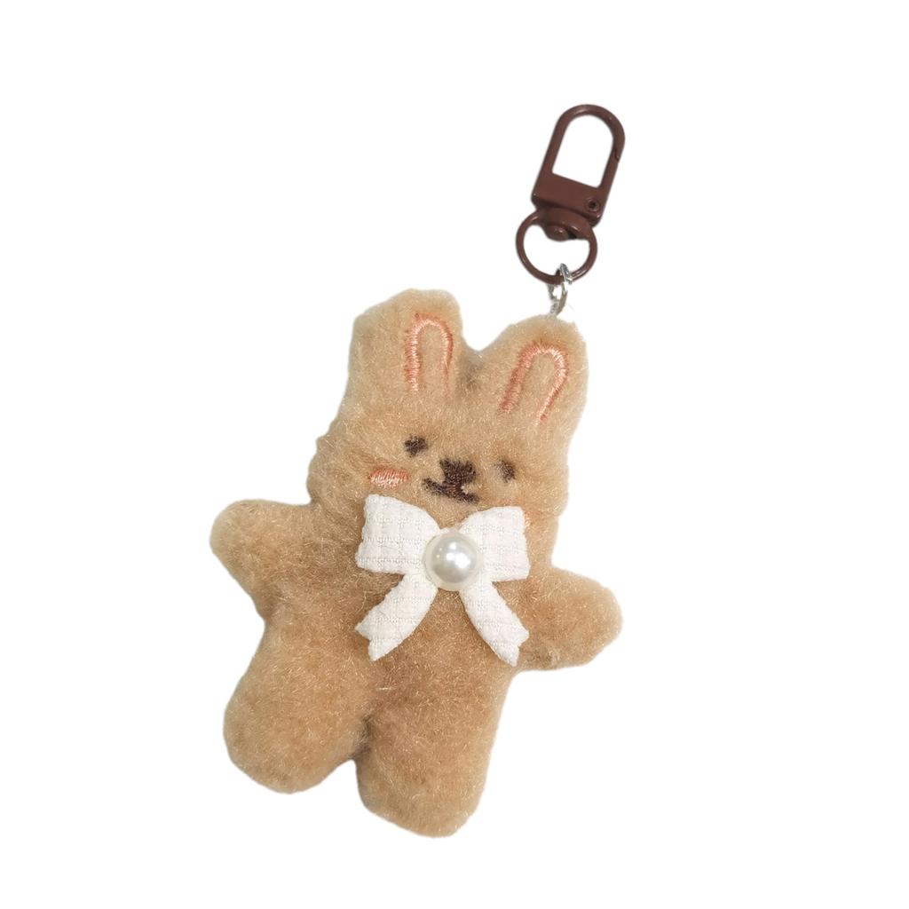 Cute Plush Rabbit Keychain With Pearl Bowknot For Girls And Women Soft Fluffy Charm Keyrings Pendant Accessory