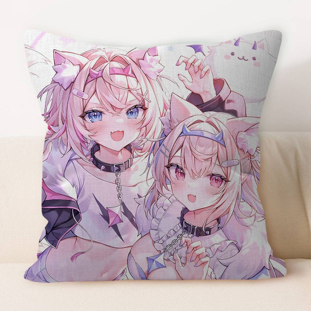 Hololive Mococo Fuwawa Abyssgard Pillow Cover For Bedroom Room And Living Room Sofa Decorative Cushion Cover
