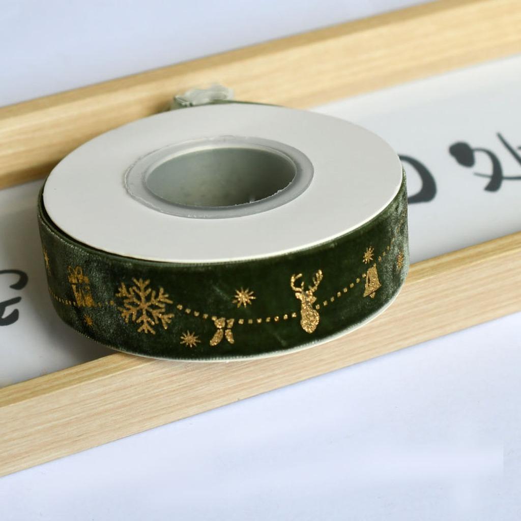 Flocked Velvet Ribbon Festive Gold Foil Printed Ribbon Christmas Velvet Ribbon Classic For Cake Packaging Wedding Event Bow