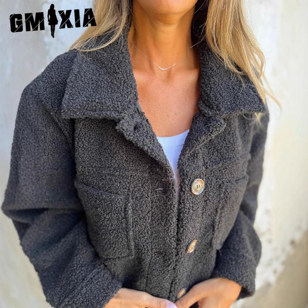 GMXIA Kadın Vintage Günlük örgü Baskı Sonbahar Kış Uzun Kollu POLO Yaka Ceketler ve Montlar