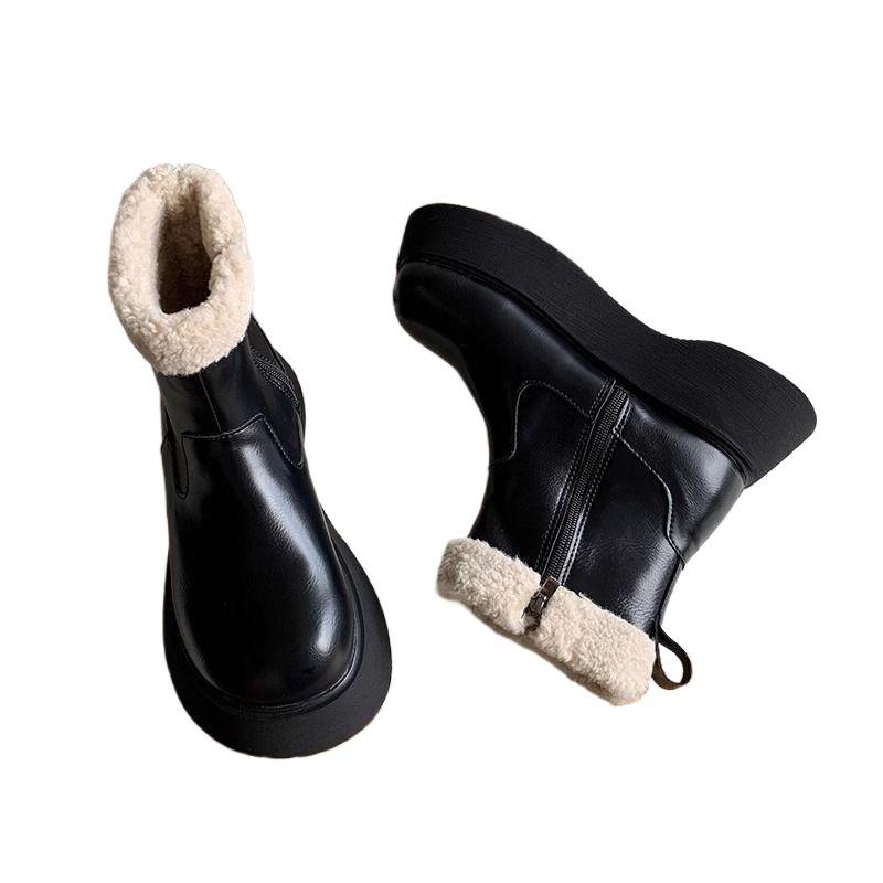Thick-soled Snow Boots for Women In the Winter of 2025, New Round Head Height Increase, Small Man with Velvet To Keep Warm, Northeast Large Cotton S