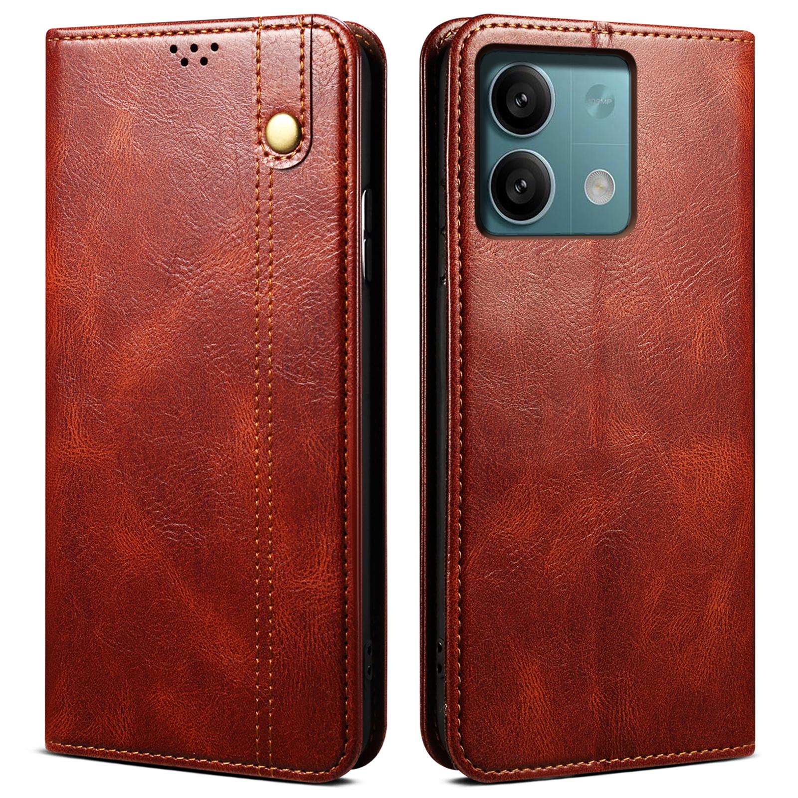 

For Xiaomi Redmi Note 13 Pro 5G/Poco X6 5G Case PU Leather Anti-drop Stand Phone Protector Brown