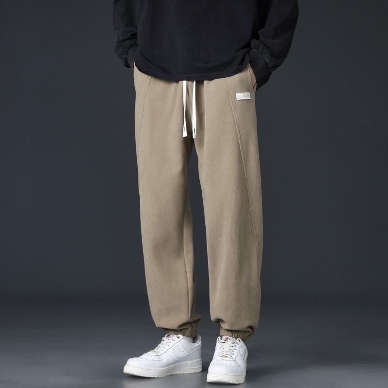 

Мужские модные удобные вельветовые спортивные штаны на шнурке — универсальные повседневные брюки на весну и осень L (132 lbs)